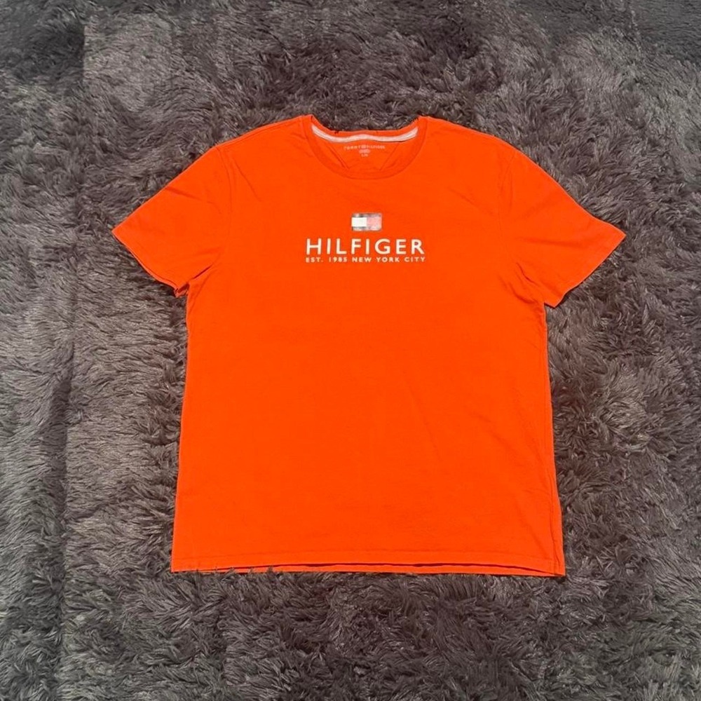 Tommy Hilfiger Mens Orange Graphic Logo T-Shirt Short Sleeve Crew Neck Large